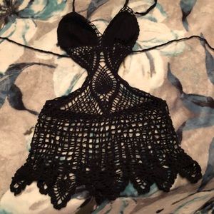 Black crochet swimsuit coverup